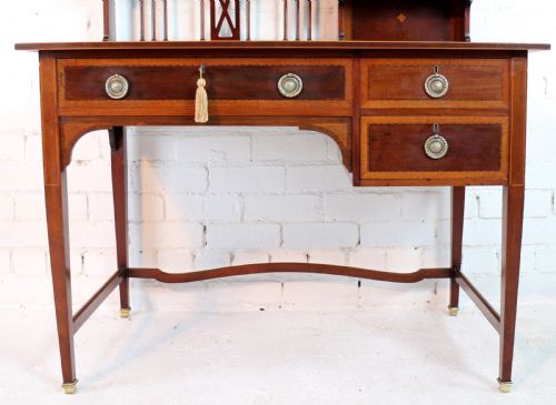 SHERATON REVIVAL MAHOGANY INLAID DESK ATTRIBUTED TO SHAPLAND PETTER C1900 - ADDITIONAL PHOTO 9