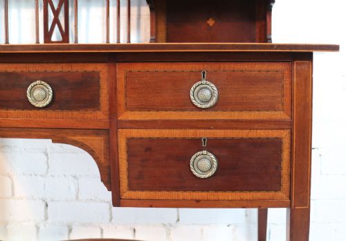 SHERATON REVIVAL MAHOGANY INLAID DESK ATTRIBUTED TO SHAPLAND PETTER C1900 - ADDITIONAL PHOTO 13
