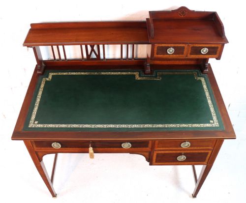 SHERATON REVIVAL MAHOGANY INLAID DESK ATTRIBUTED TO SHAPLAND PETTER C1900 - ADDITIONAL PHOTO 15