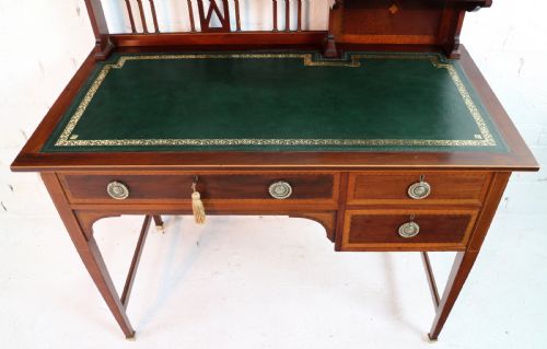 SHERATON REVIVAL MAHOGANY INLAID DESK ATTRIBUTED TO SHAPLAND PETTER C1900 - ADDITIONAL PHOTO 18