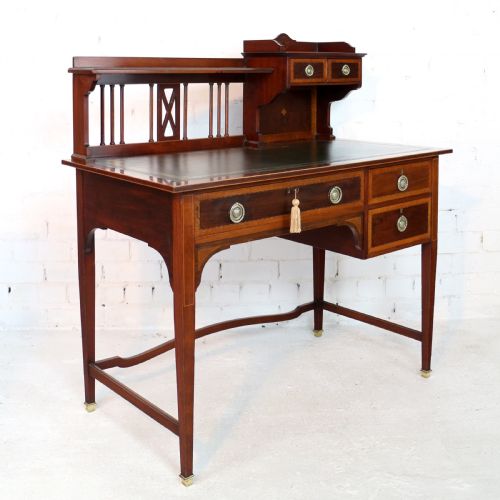 SHERATON REVIVAL MAHOGANY INLAID DESK ATTRIBUTED TO SHAPLAND PETTER C1900 - ADDITIONAL PHOTO 22
