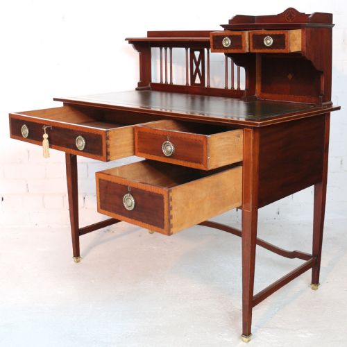 SHERATON REVIVAL MAHOGANY INLAID DESK ATTRIBUTED TO SHAPLAND PETTER C1900 - ADDITIONAL PHOTO 23