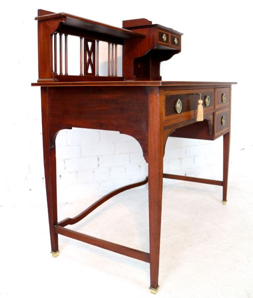 SHERATON REVIVAL MAHOGANY INLAID DESK ATTRIBUTED TO SHAPLAND PETTER C1900 - ADDITIONAL PHOTO 28