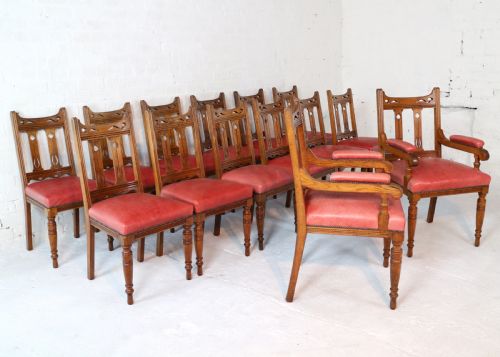 SET OF 14 ARTS CRAFTS OAK DINING CHAIRS - ADDITIONAL PHOTO 1