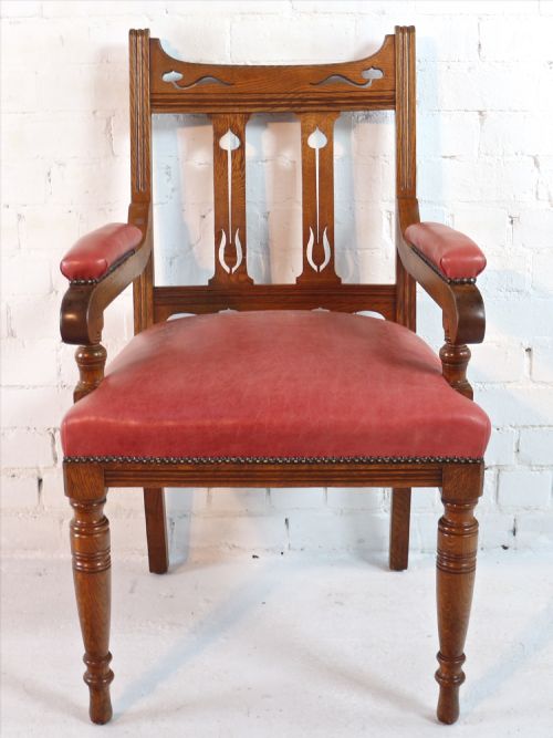 SET OF 14 ARTS CRAFTS OAK DINING CHAIRS - ADDITIONAL PHOTO 20
