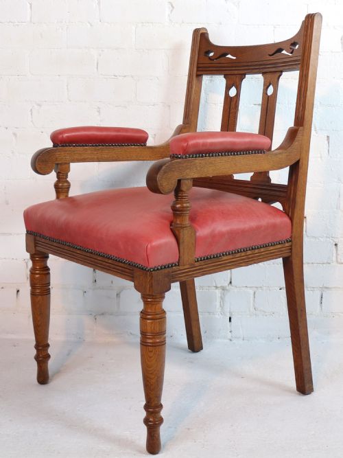 SET OF 14 ARTS CRAFTS OAK DINING CHAIRS - ADDITIONAL PHOTO 22