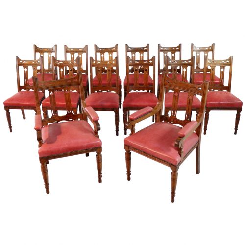 set of 14 arts crafts oak dining chairs - CATEGORY: ANTIQUE CHAIRS - DATED 19TH CENTURY