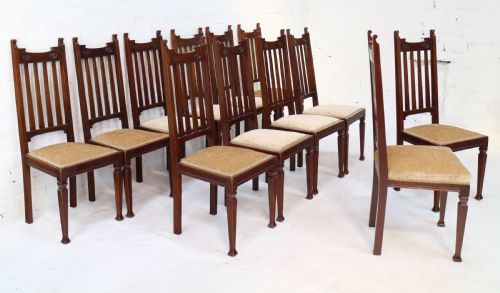 SET OF TWELVE ARTS CRAFTS WALNUT DINING CHAIRS ATTRIBUTED TO SHAPLAND PETTER 12 - ADDITIONAL PHOTO 1