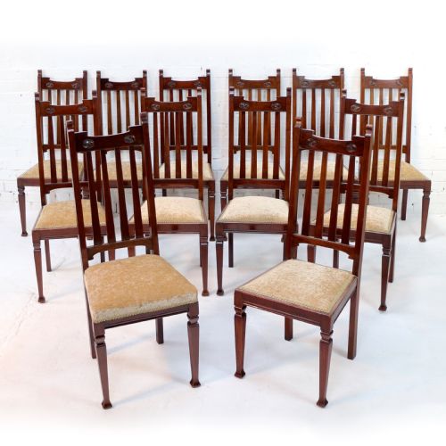 set of twelve arts crafts walnut dining chairs attributed to shapland petter 12 - CATEGORY: ANTIQUE CHAIRS - DATED VICTORIAN