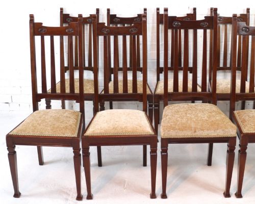 SET OF TWELVE ARTS CRAFTS WALNUT DINING CHAIRS ATTRIBUTED TO SHAPLAND PETTER 12 - ADDITIONAL PHOTO 11