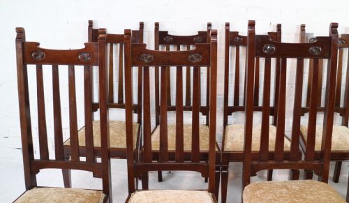 SET OF TWELVE ARTS CRAFTS WALNUT DINING CHAIRS ATTRIBUTED TO SHAPLAND PETTER 12 - ADDITIONAL PHOTO 12