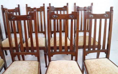 SET OF TWELVE ARTS CRAFTS WALNUT DINING CHAIRS ATTRIBUTED TO SHAPLAND PETTER 12 - ADDITIONAL PHOTO 14