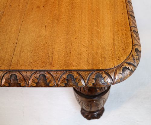 VICTORIAN CARVED GOLDEN OAK EXTENDING DINING TABLE 9FT 9 SEATS 12 - ADDITIONAL PHOTO 1