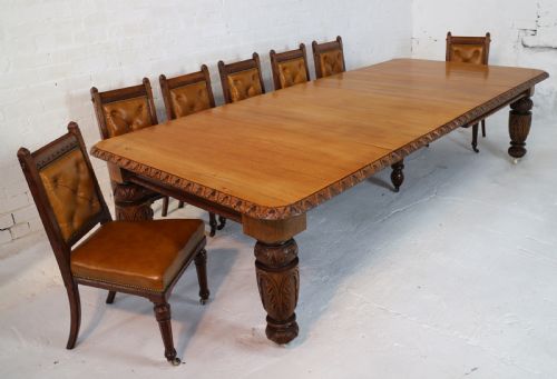 VICTORIAN CARVED GOLDEN OAK EXTENDING DINING TABLE 9FT 9 SEATS 12 - ADDITIONAL PHOTO 2