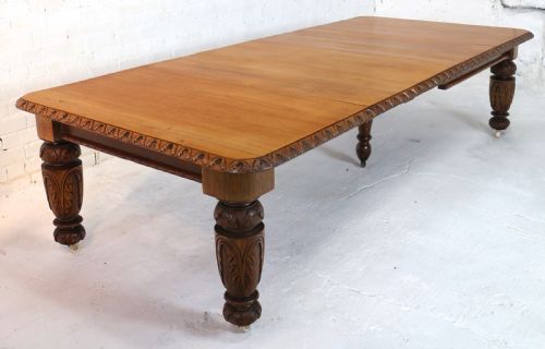 VICTORIAN CARVED GOLDEN OAK EXTENDING DINING TABLE 9FT 9 SEATS 12 - ADDITIONAL PHOTO 4