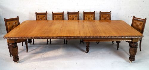 VICTORIAN CARVED GOLDEN OAK EXTENDING DINING TABLE 9FT 9 SEATS 12 - ADDITIONAL PHOTO 5