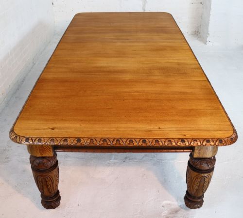 VICTORIAN CARVED GOLDEN OAK EXTENDING DINING TABLE 9FT 9 SEATS 12 - ADDITIONAL PHOTO 10