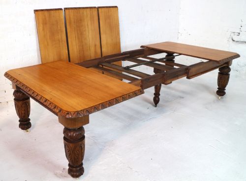 VICTORIAN CARVED GOLDEN OAK EXTENDING DINING TABLE 9FT 9 SEATS 12 - ADDITIONAL PHOTO 14