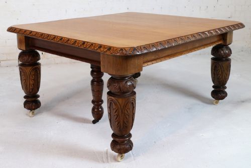 VICTORIAN CARVED GOLDEN OAK EXTENDING DINING TABLE 9FT 9 SEATS 12 - ADDITIONAL PHOTO 16