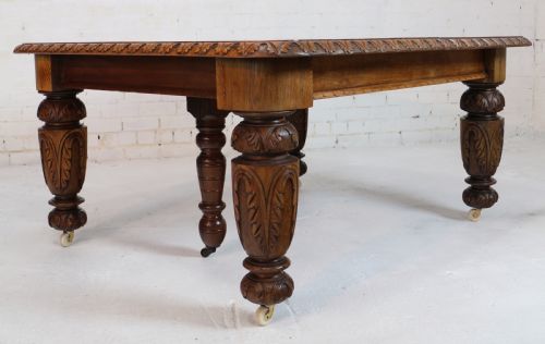 VICTORIAN CARVED GOLDEN OAK EXTENDING DINING TABLE 9FT 9 SEATS 12 - ADDITIONAL PHOTO 20