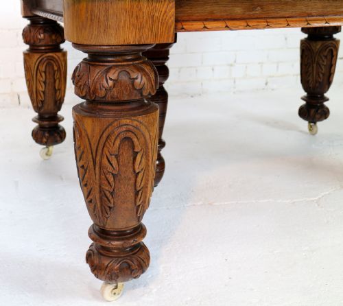VICTORIAN CARVED GOLDEN OAK EXTENDING DINING TABLE 9FT 9 SEATS 12 - ADDITIONAL PHOTO 22