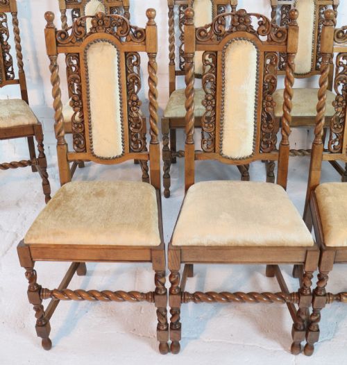 SET OF 12 JACOBEAN REVIVAL CARVED OAK DINING CHAIRS - ADDITIONAL PHOTO 5
