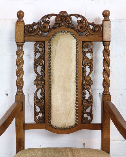 SET OF 12 JACOBEAN REVIVAL CARVED OAK DINING CHAIRS - ADDITIONAL PHOTO 23