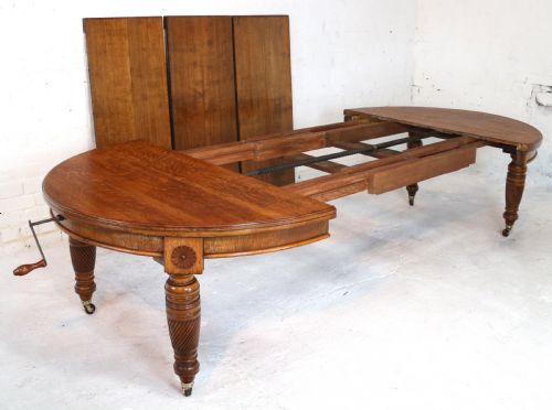 VICTORIAN OAK CAMPAIGN EXTENDING 3 LEAF DINING TABLE LEAF HOLDER - ADDITIONAL PHOTO 9