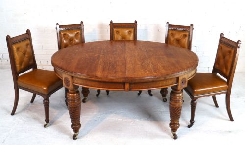 VICTORIAN OAK CAMPAIGN EXTENDING 3 LEAF DINING TABLE LEAF HOLDER - ADDITIONAL PHOTO 11