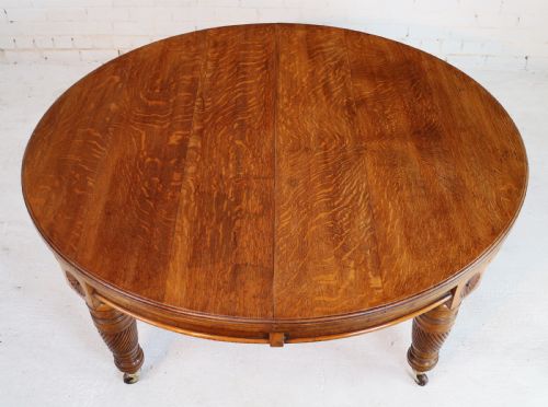VICTORIAN OAK CAMPAIGN EXTENDING 3 LEAF DINING TABLE LEAF HOLDER - ADDITIONAL PHOTO 14