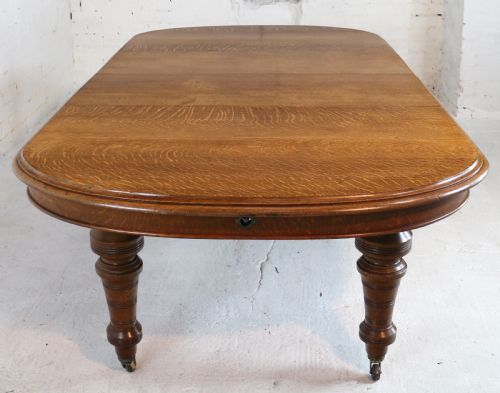 VICTORIAN OAK EXTENDING DINING TABLE 2 LEAVES BY JAMES MORRISON 8FT SEATS 10 - ADDITIONAL PHOTO 5