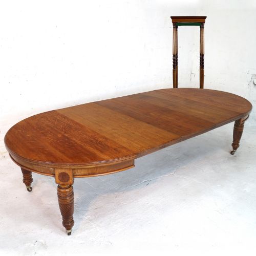 victorian oak campaign extending 3 leaf dining table leaf holder - CATEGORY: ANTIQUE TABLES - DATED VICTORIAN