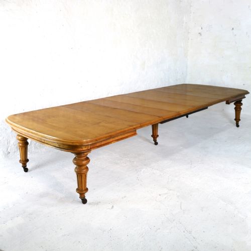 15FT EARLY VICTORIAN EXTRA WIDE OAK EXTENDING DINING TABLE 6 LEAVES SEATS 18