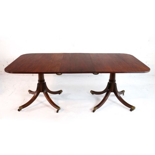 regency style solid mahogany extending twin pillar dining table c1920 - CATEGORY: ANTIQUE TABLES - DATED 1920