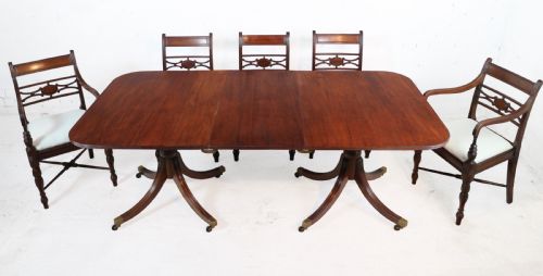 REGENCY STYLE SOLID MAHOGANY EXTENDING TWIN PILLAR DINING TABLE C1920 - ADDITIONAL PHOTO 2