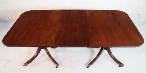 REGENCY STYLE SOLID MAHOGANY EXTENDING TWIN PILLAR DINING TABLE C1920 - ADDITIONAL PHOTO 5
