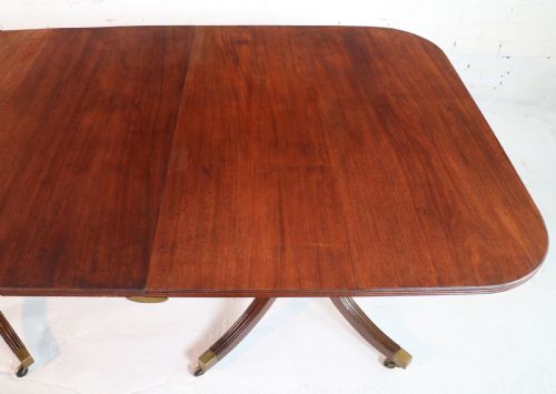 REGENCY STYLE SOLID MAHOGANY EXTENDING TWIN PILLAR DINING TABLE C1920 - ADDITIONAL PHOTO 9