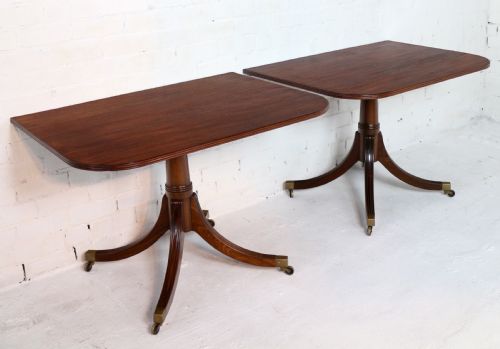 REGENCY STYLE SOLID MAHOGANY EXTENDING TWIN PILLAR DINING TABLE C1920 - ADDITIONAL PHOTO 14