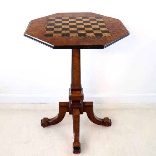 ANTIQUE IRISH KILLARNEY YEW INLAID CHESS TOP GAMES OCCASIONAL TABLE - ADDITIONAL PHOTO 1