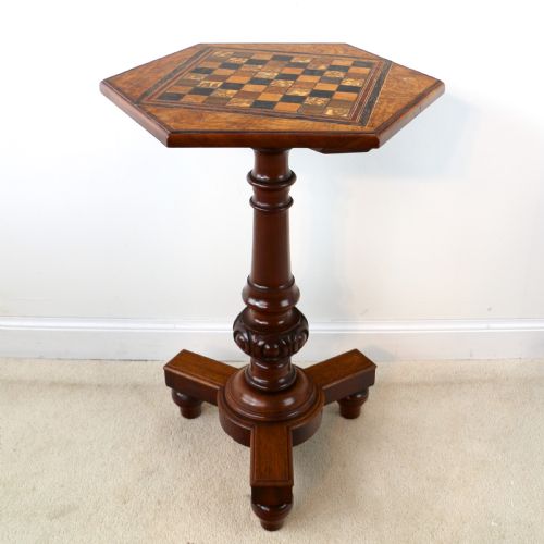 ANTIQUE POLLARD OAK INLAID SPECIMEN CHESS TOP OCCASIONAL GAMES TABLE - ADDITIONAL PHOTO 1