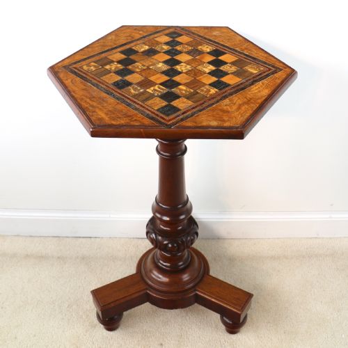 ANTIQUE POLLARD OAK INLAID SPECIMEN CHESS TOP OCCASIONAL GAMES TABLE - ADDITIONAL PHOTO 3