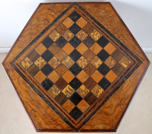 ANTIQUE POLLARD OAK INLAID SPECIMEN CHESS TOP OCCASIONAL GAMES TABLE - ADDITIONAL PHOTO 8