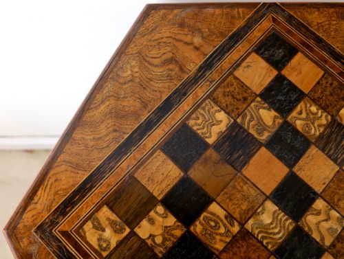 ANTIQUE POLLARD OAK INLAID SPECIMEN CHESS TOP OCCASIONAL GAMES TABLE - ADDITIONAL PHOTO 14