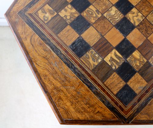 ANTIQUE POLLARD OAK INLAID SPECIMEN CHESS TOP OCCASIONAL GAMES TABLE - ADDITIONAL PHOTO 16
