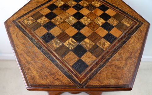 ANTIQUE POLLARD OAK INLAID SPECIMEN CHESS TOP OCCASIONAL GAMES TABLE - ADDITIONAL PHOTO 23