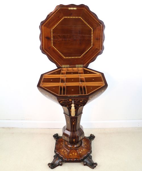 ANTIQUE VICTORIAN IRISH KILLARNEY WARE ARBUTUS WORK TABLE - ADDITIONAL PHOTO 25