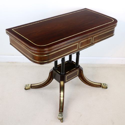 REGENCY BRASS INLAID ROSEWOOD CARD TABLE C1820 - ADDITIONAL PHOTO 1