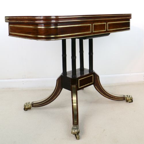 REGENCY BRASS INLAID ROSEWOOD CARD TABLE C1820 - ADDITIONAL PHOTO 2