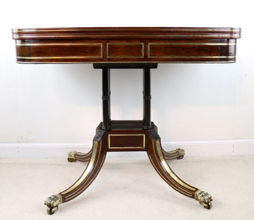REGENCY BRASS INLAID ROSEWOOD CARD TABLE C1820 - ADDITIONAL PHOTO 3