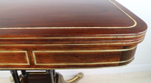 REGENCY BRASS INLAID ROSEWOOD CARD TABLE C1820 - ADDITIONAL PHOTO 6